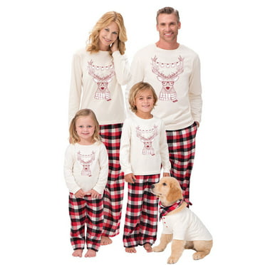 STORTO Christmas Family Matching Pajamas Set Cute Print Tops Stripe Pants PJs Sleepwear 